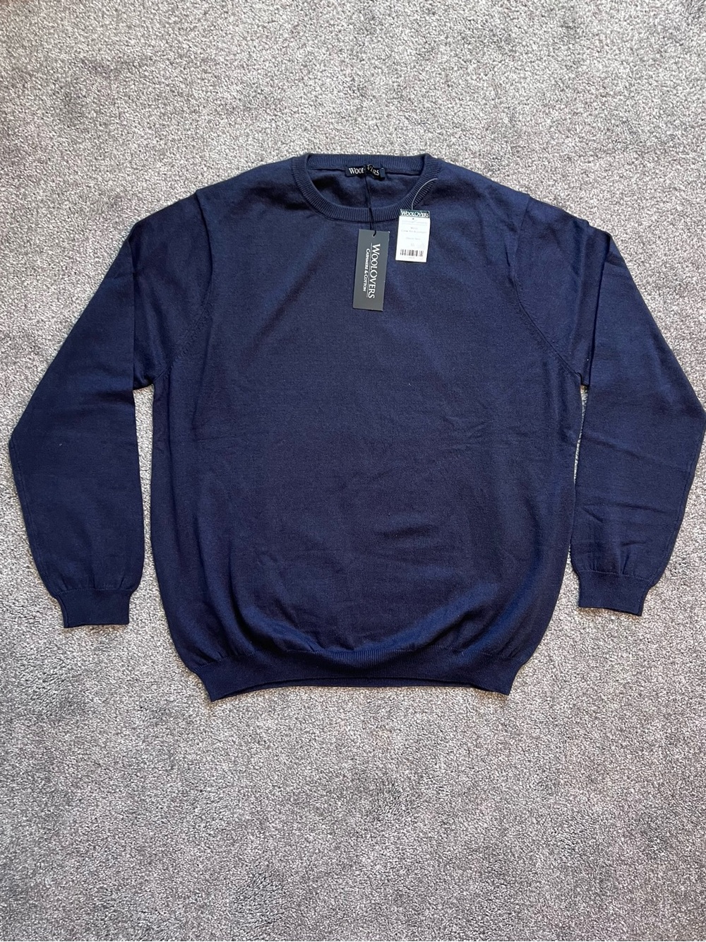 NWT WoolOvers Navy Blue Cotton Cashmere Crew Neck Sweater Jumper Men's XL